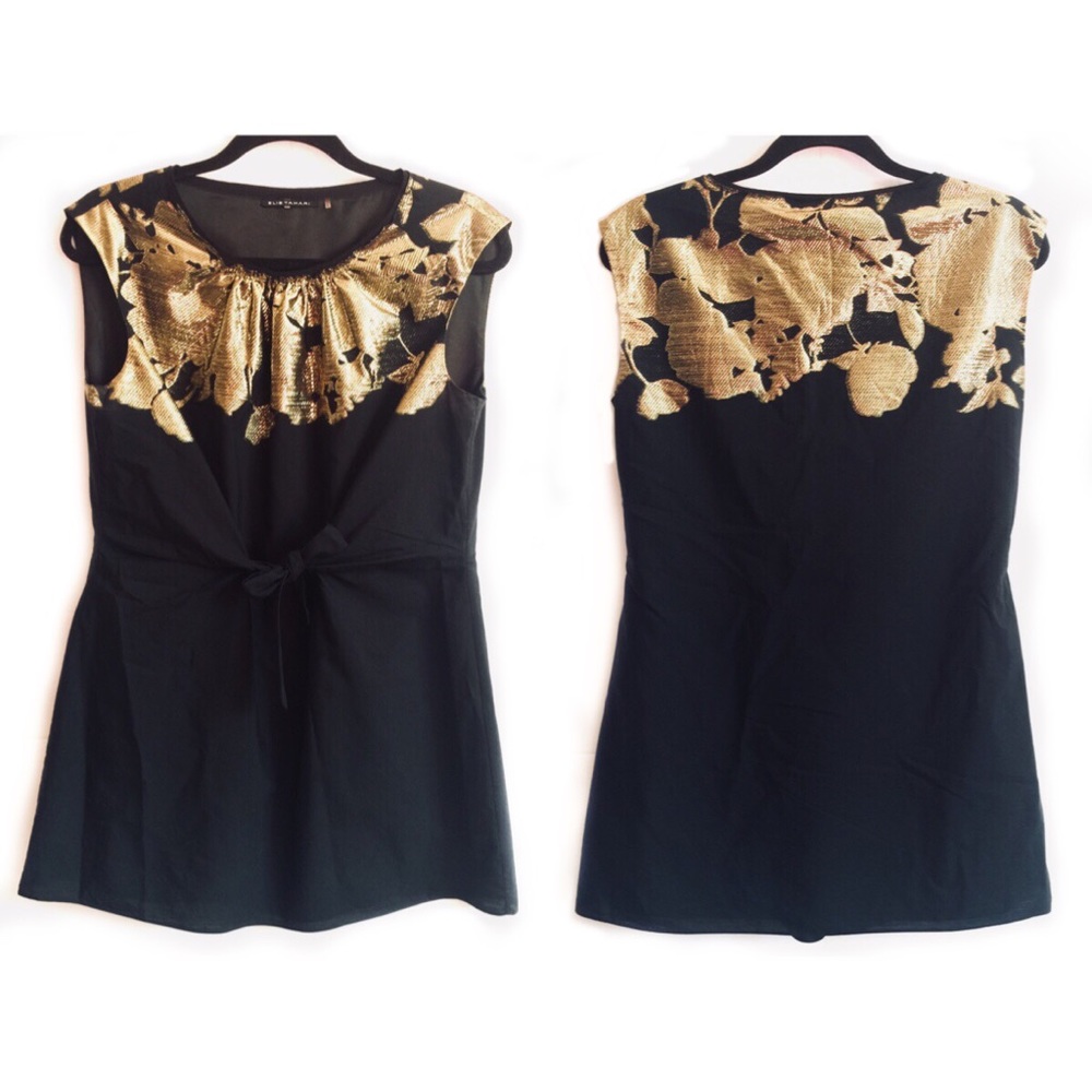 ELIE TAHARI BLACK/GOLD NIGHT OUT TOP